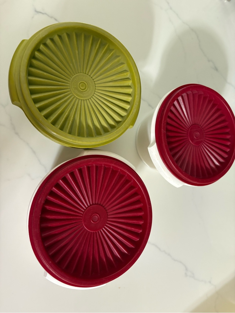 Tupperware  Set of 3 Reusable Food Storage Containers with Red and Olive Lid